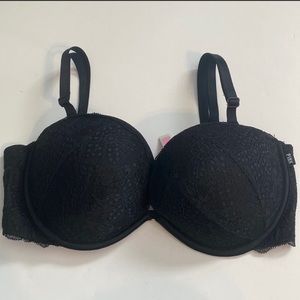 PINK Victoria’s Secret Date Plunge Push Up Multi Way Lace Bra 34D Black